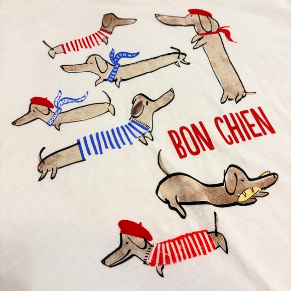 J. Crew Tops - J. Crew White Graphic Tee with French Dachshund Print L